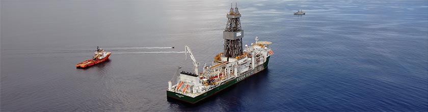 An oil drill ship for explorative offshore mining.