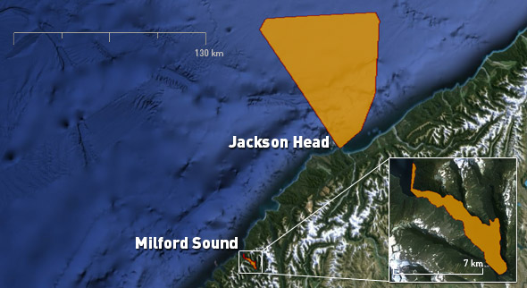 Foraging ranges of tawaki from Jackson Head and Milford Sound. 